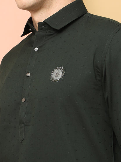 BOTTLE GREEN PATHANI KURTA SET