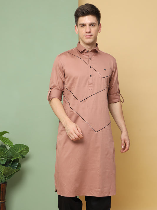 PEACH PRINTED PATHANI KURTA SET