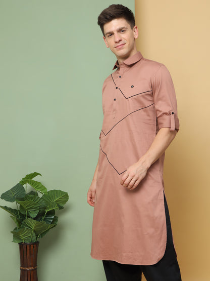 PEACH PRINTED PATHANI KURTA SET