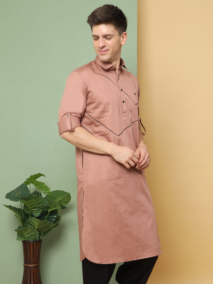 PEACH PRINTED PATHANI KURTA SET