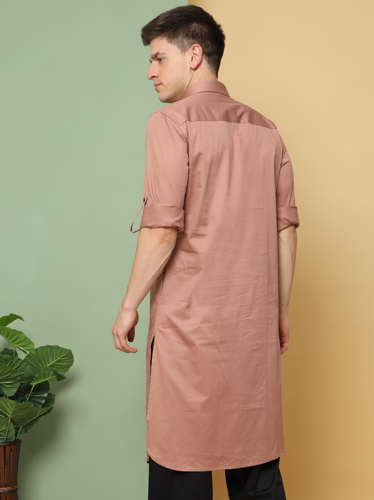 PEACH PRINTED PATHANI KURTA SET