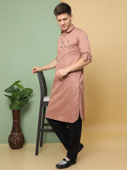 PEACH PRINTED PATHANI KURTA SET