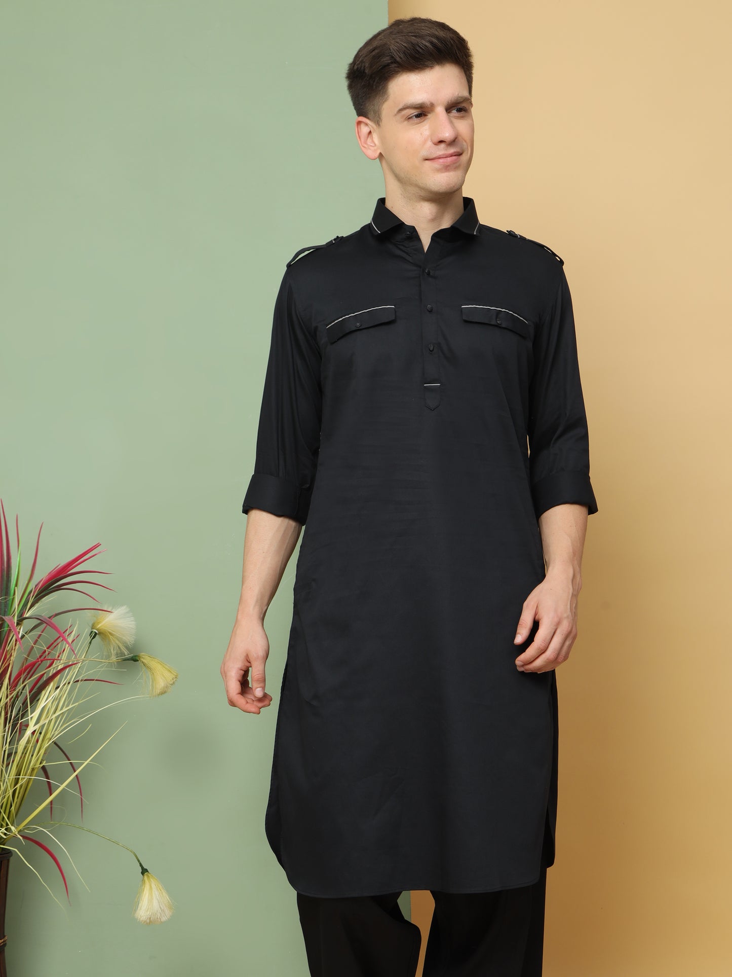 BLACK PATHANI KURTA SET