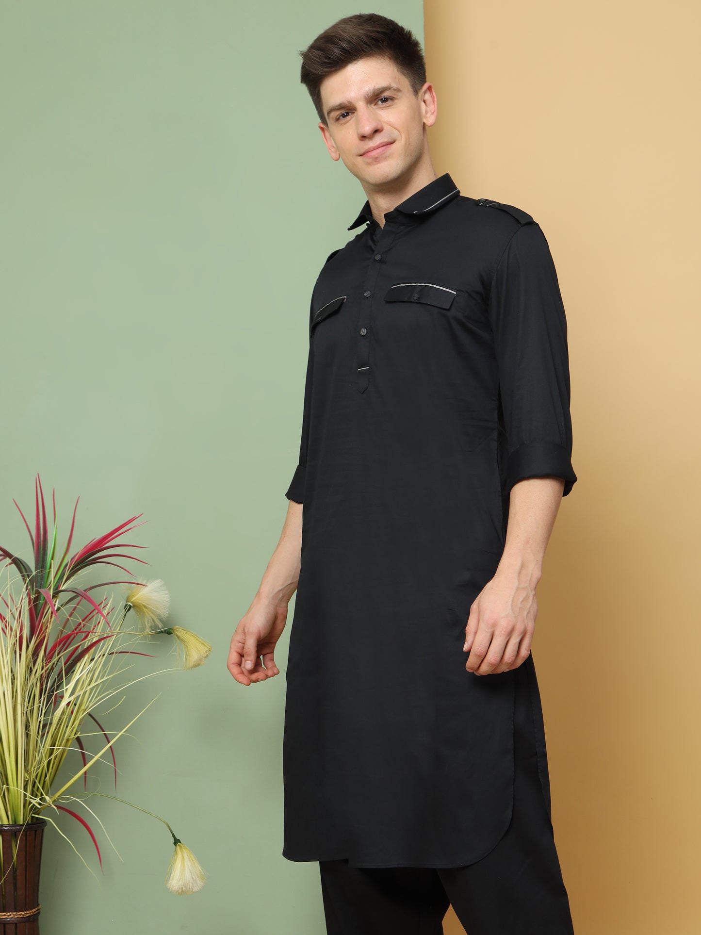 BLACK PATHANI KURTA SET