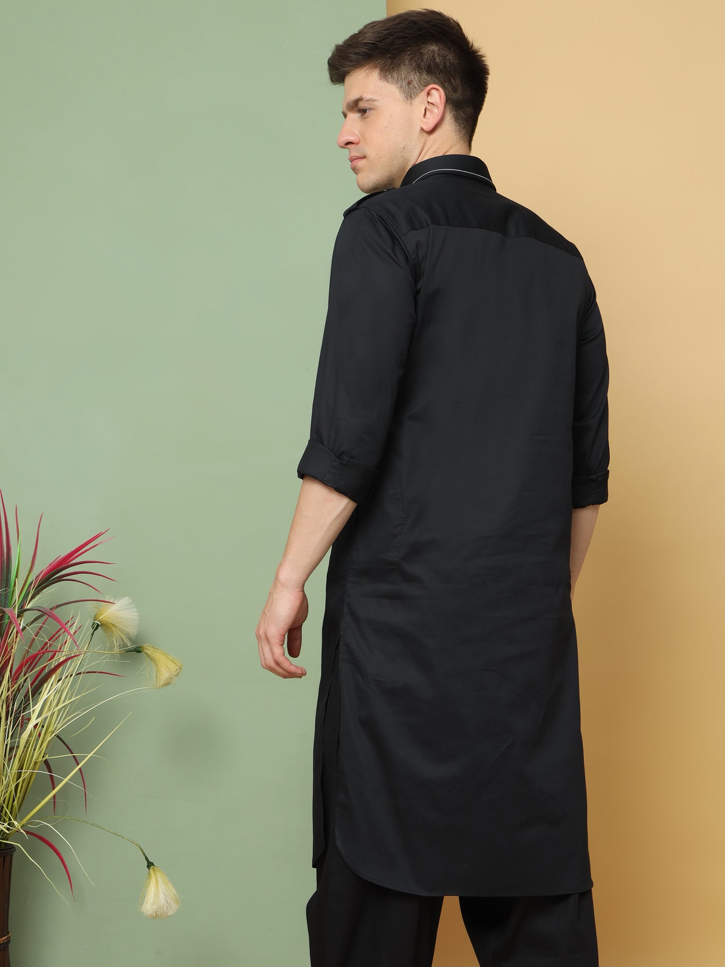 BLACK PATHANI KURTA SET