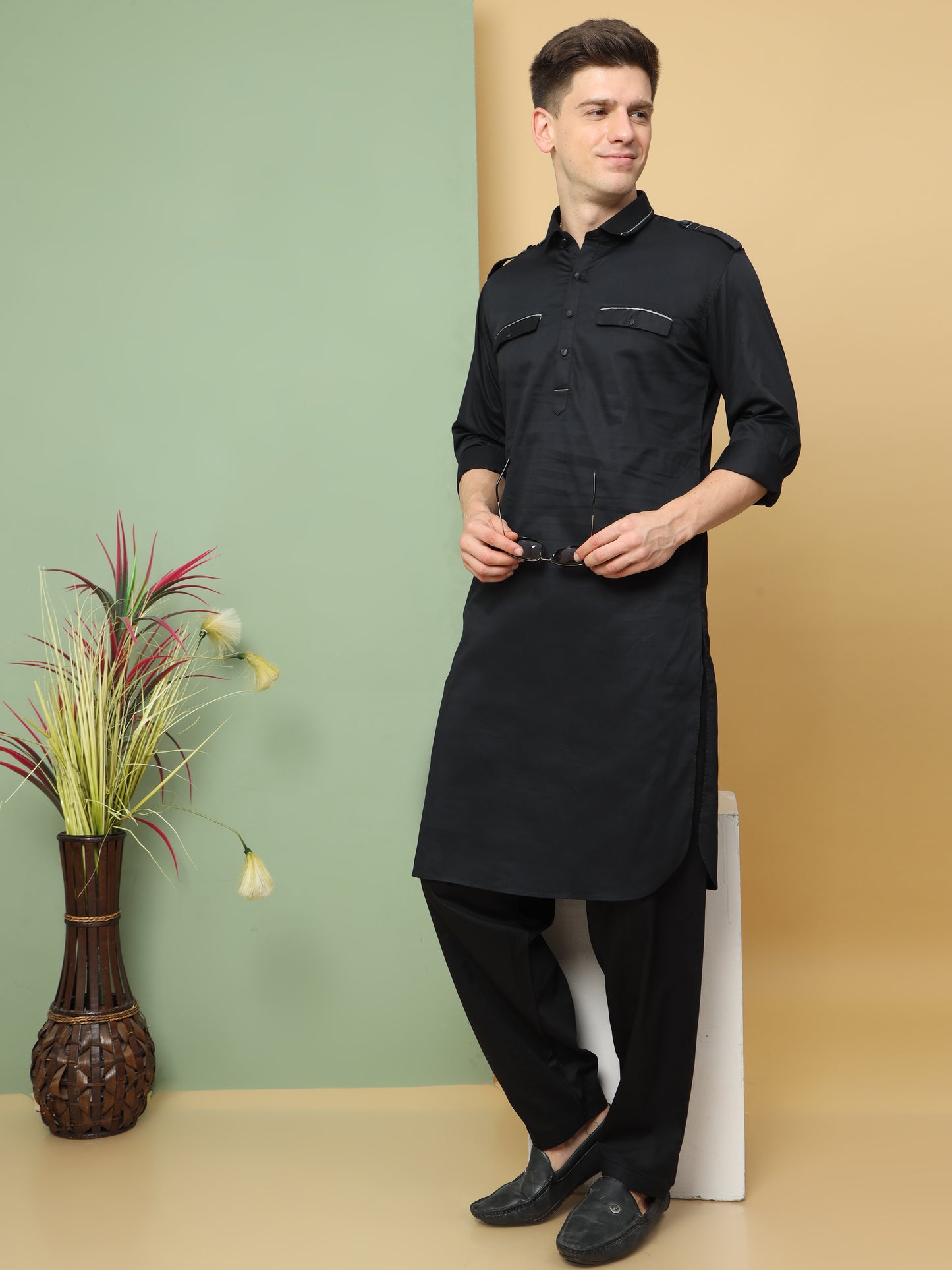 BLACK PATHANI KURTA SET