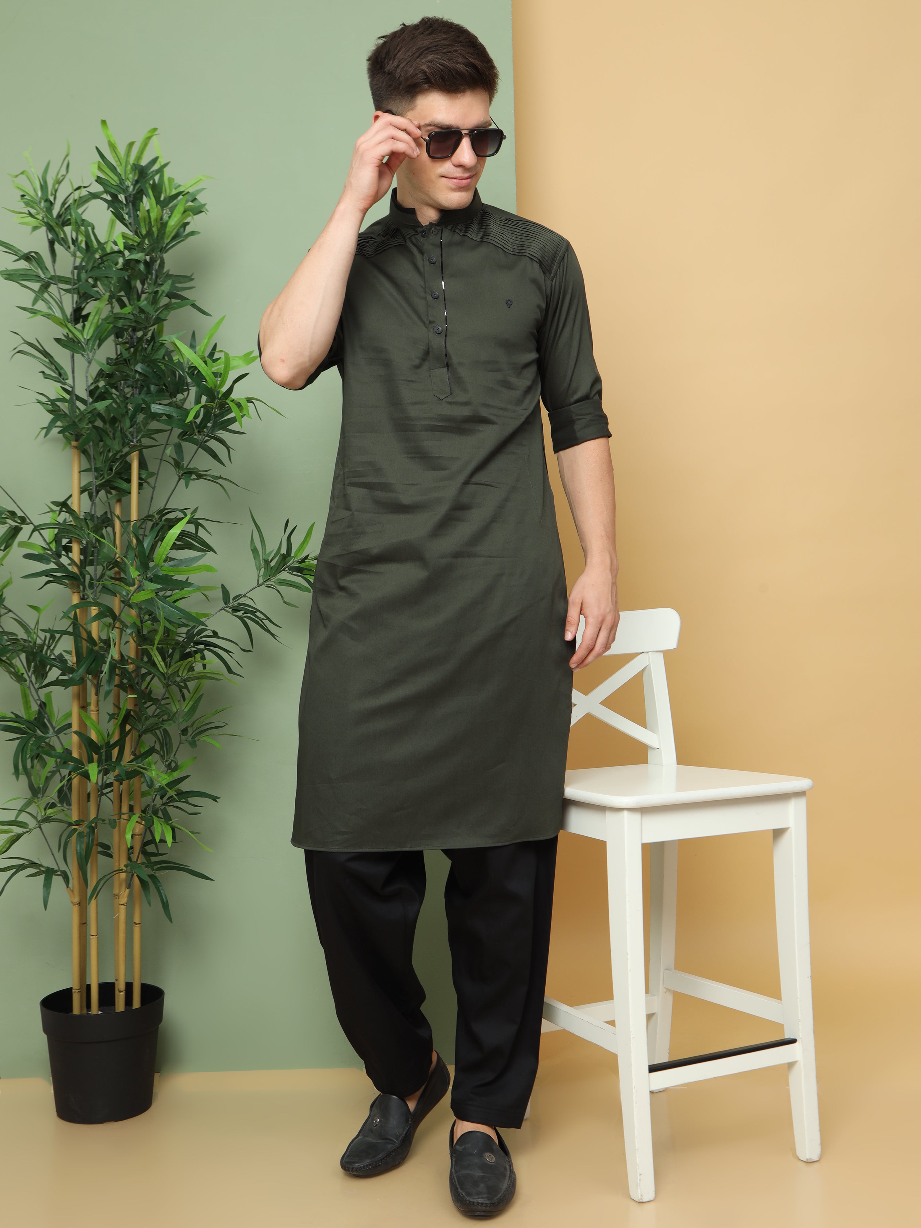 GREEN PATHANI KURTA SET Aswan