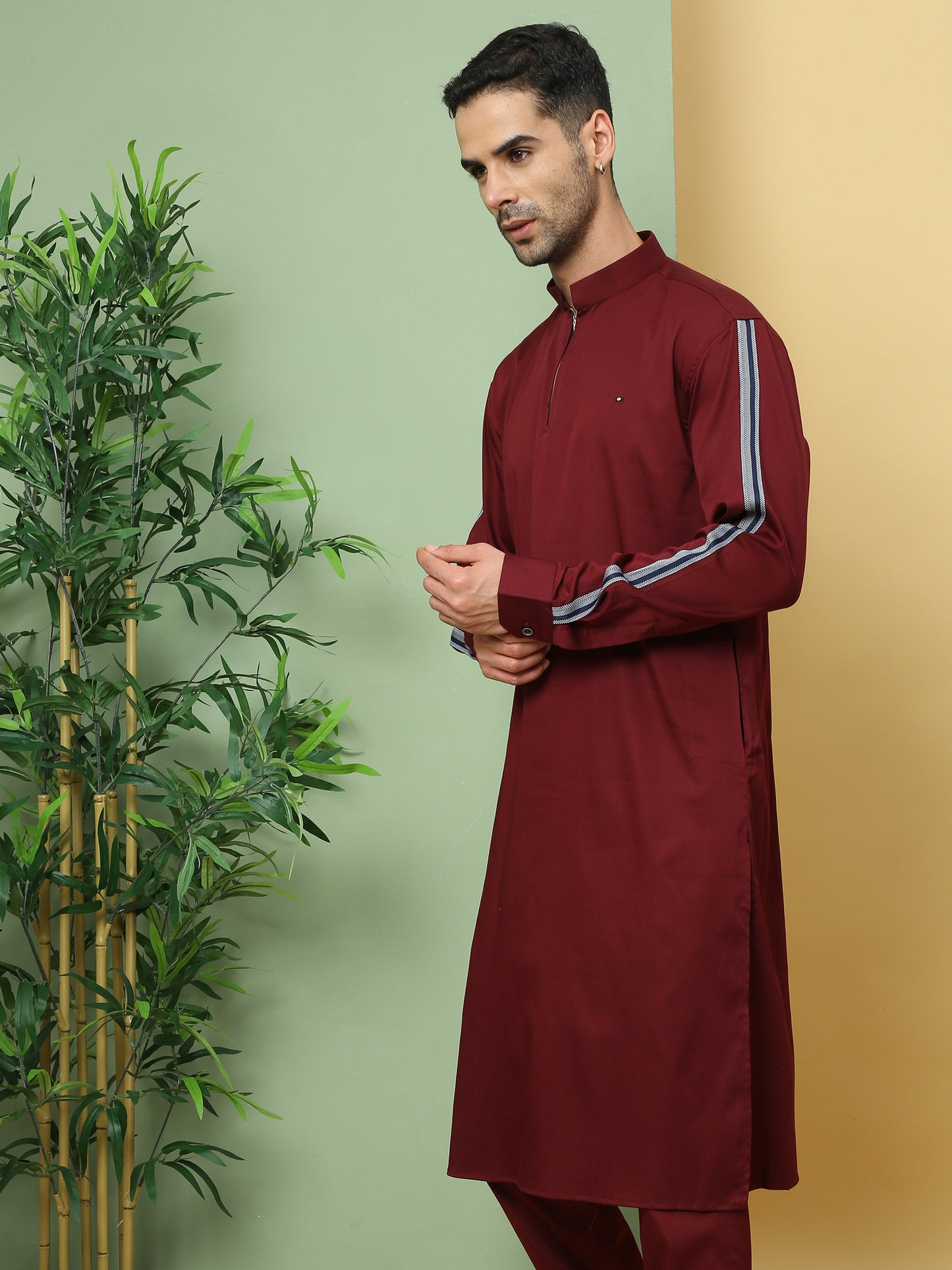 MAROON SOLID PATHANI KURTA SET