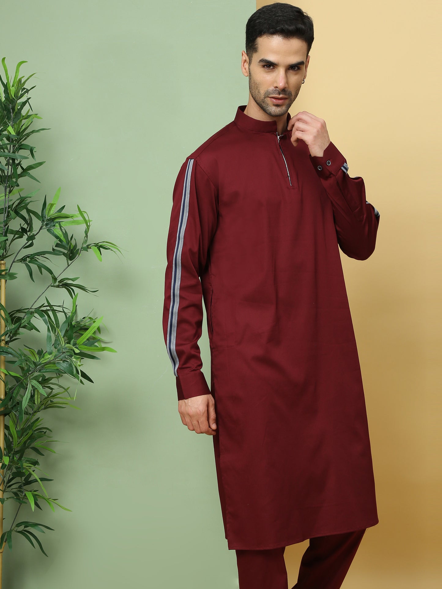 MAROON SOLID PATHANI KURTA SET