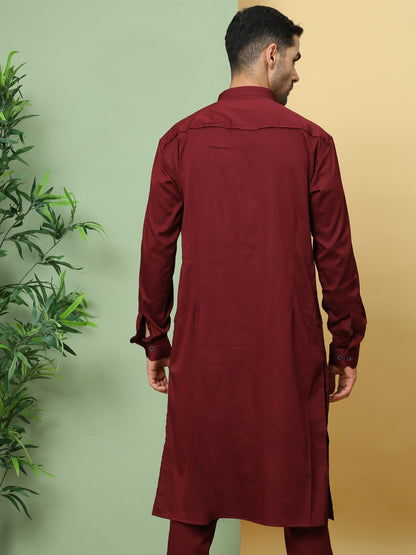 MAROON SOLID PATHANI KURTA SET