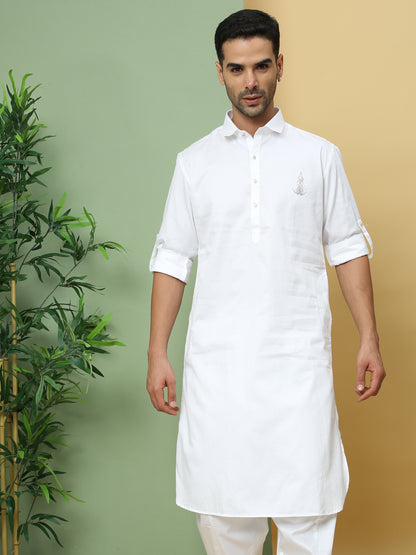 WHITE SOLID PATHANI KURTA SET