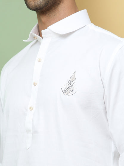 WHITE SOLID PATHANI KURTA SET