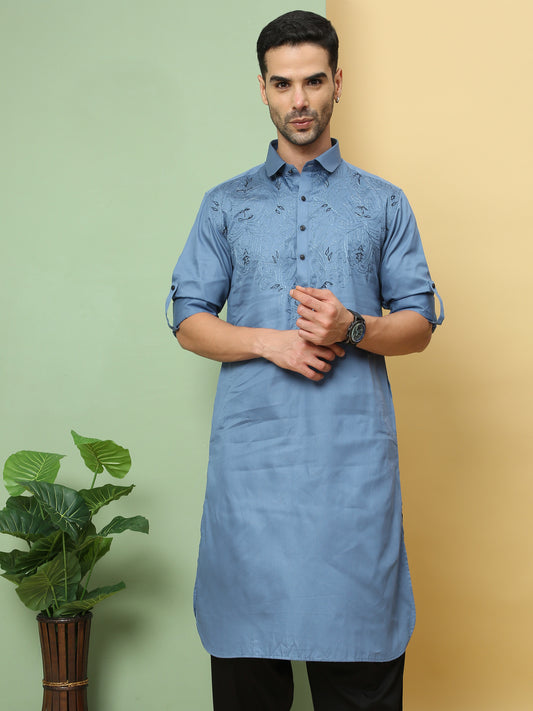 MOONBLUE EMBROIDERY PATHANI KURTA SET