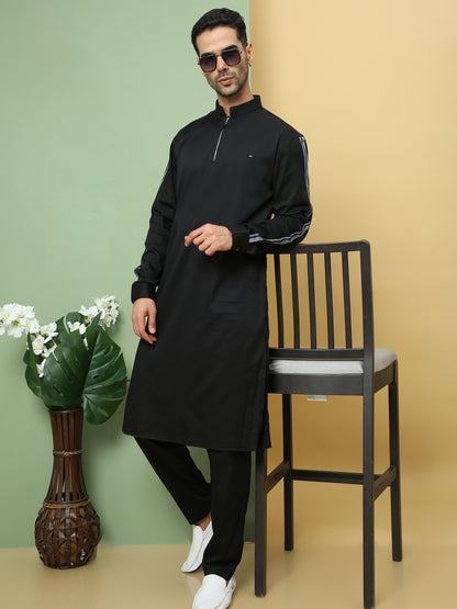 BLACK STRIPES PRINTED SLEEVE PATHANI KURTA SET