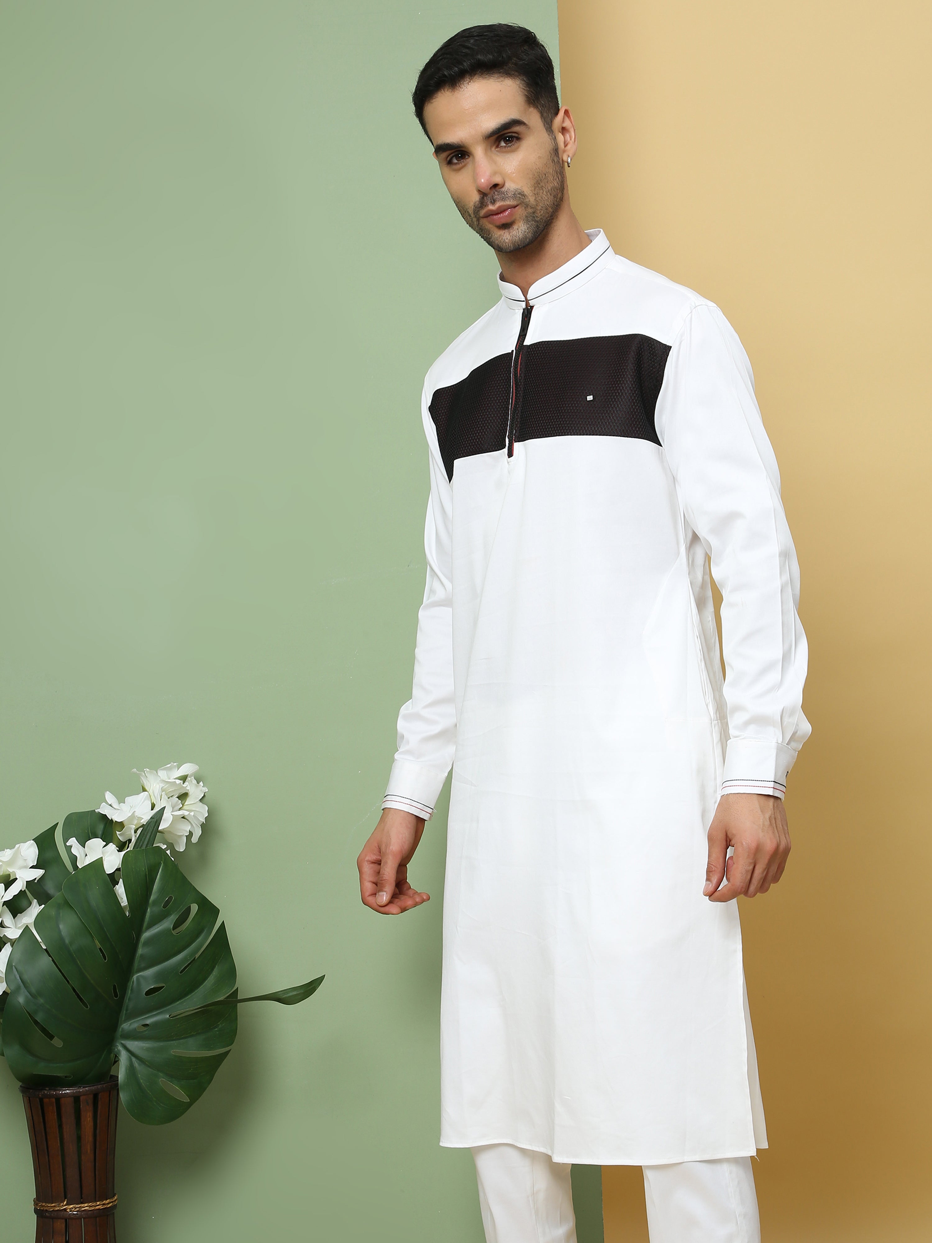 White kurta best sale with black button